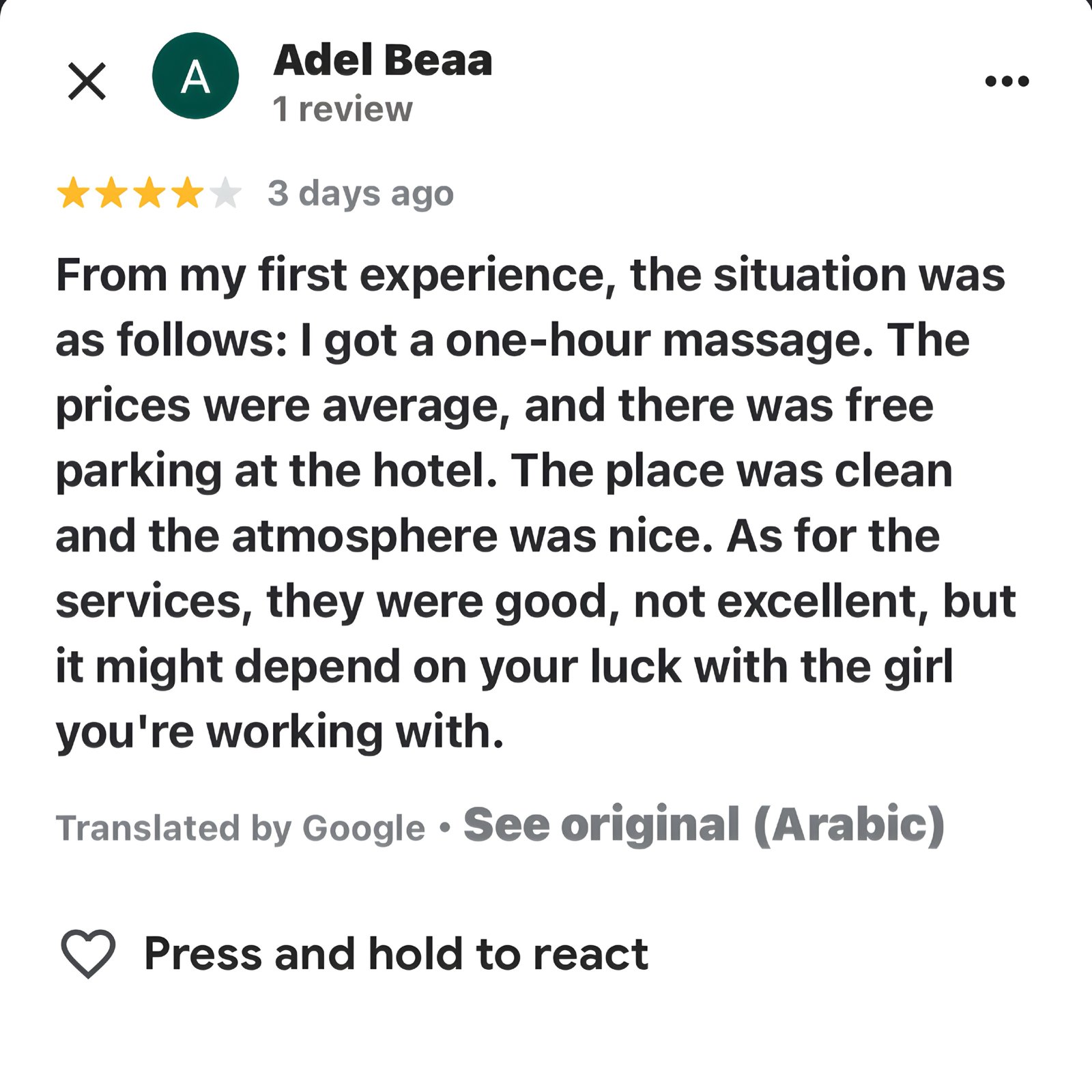 Customer review screenshot from Adel Beaa