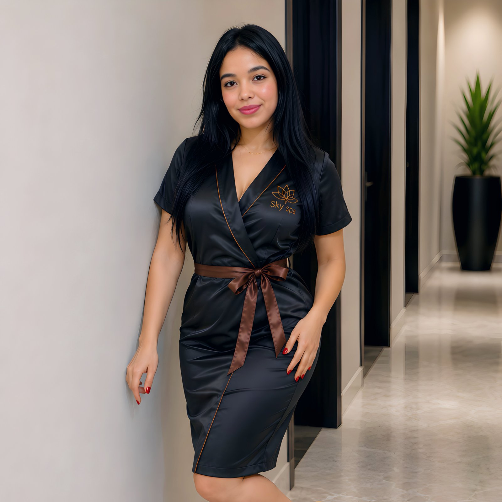 Sky Spa staff member in black spa uniform